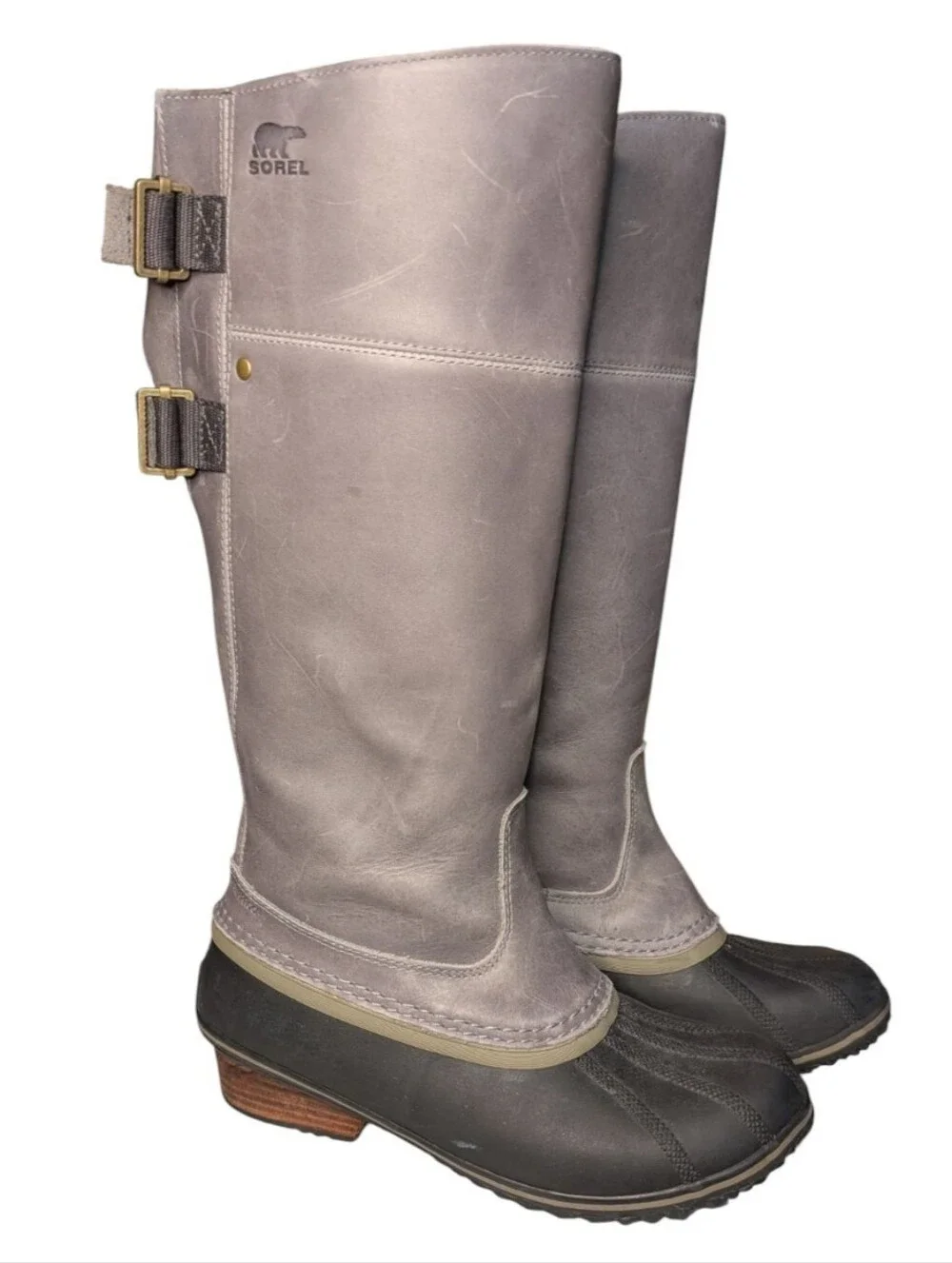 SOREL Slimpack Riding Tall Waterproof Boot Gray Leather Equestrian Duck Boot 8.5